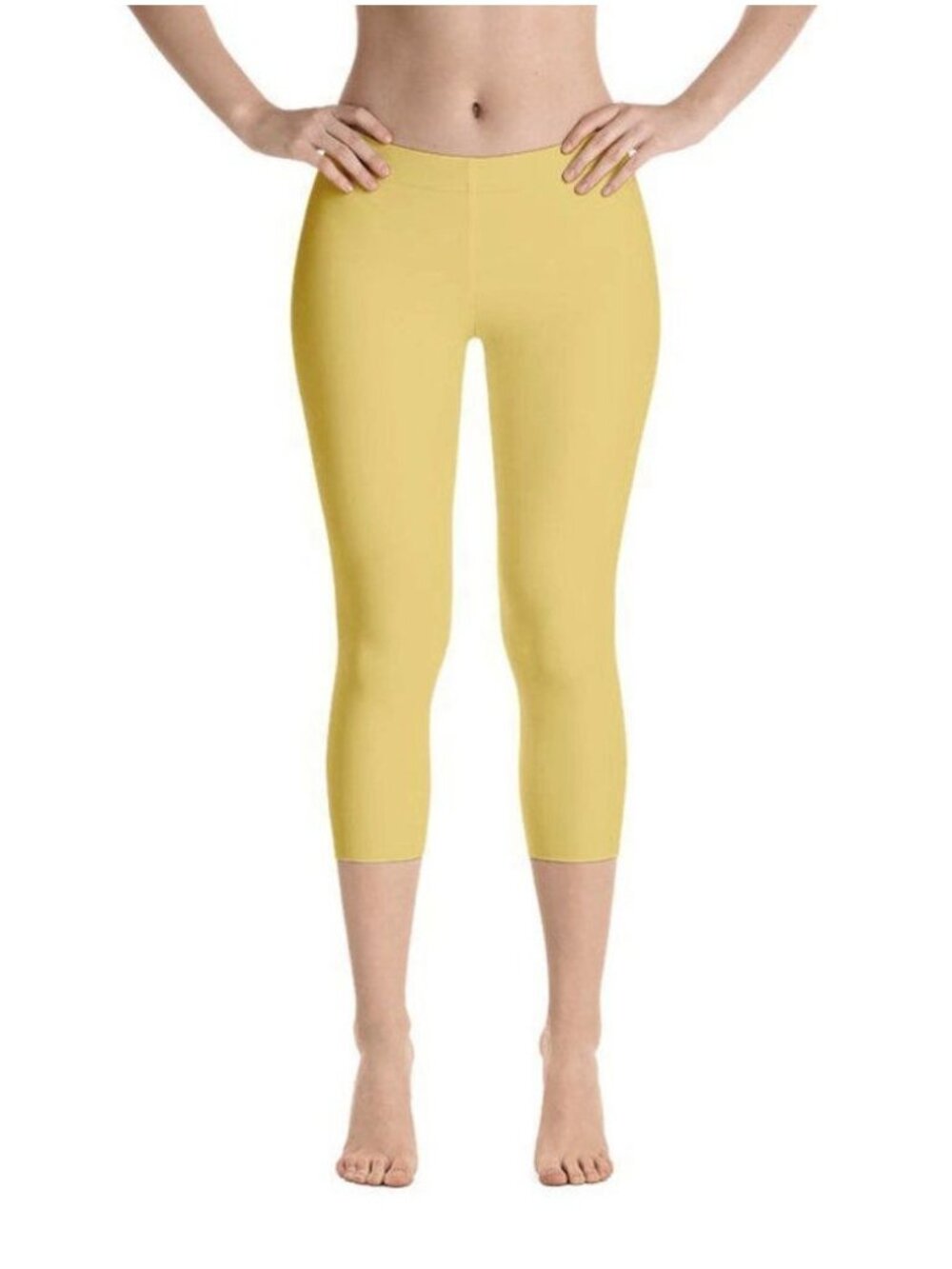Set of Two Pastel Yellow 3 Quarter Capri Leggings Bottoms Pants